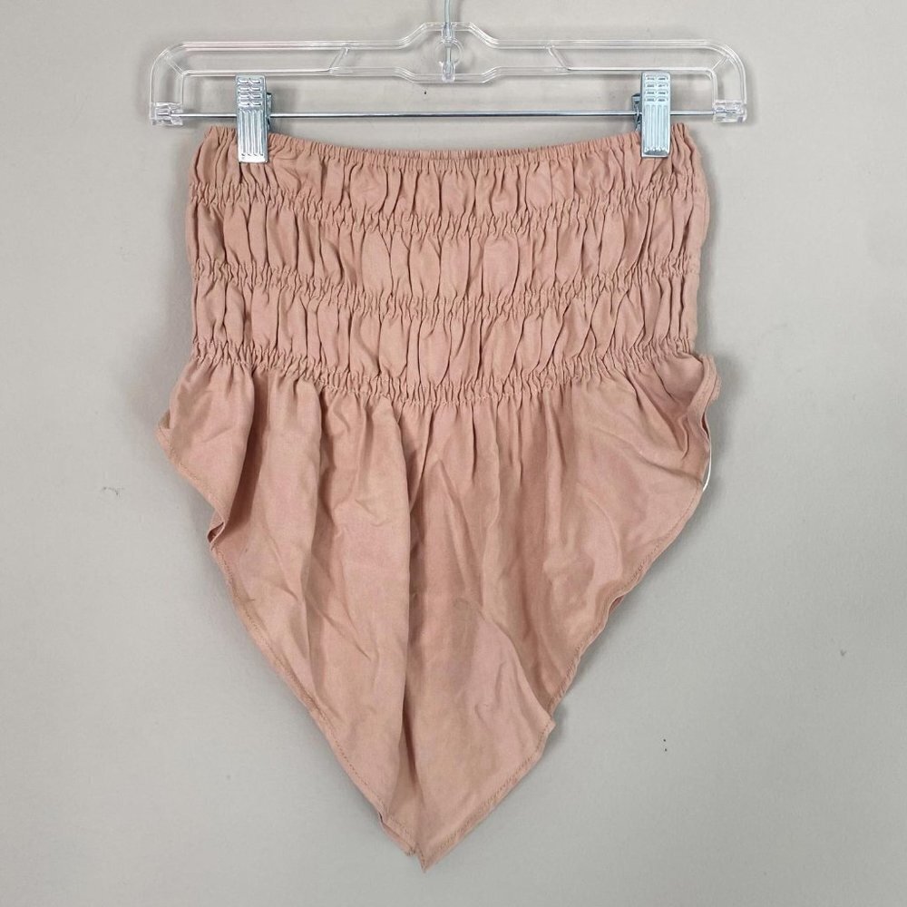 Princess Polly tan shirred strapless handkerchief top